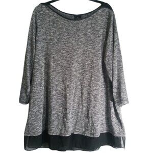 Worthington Top Womens Size 1X Gray Color Silver Sparkle Black Contrasting Hem